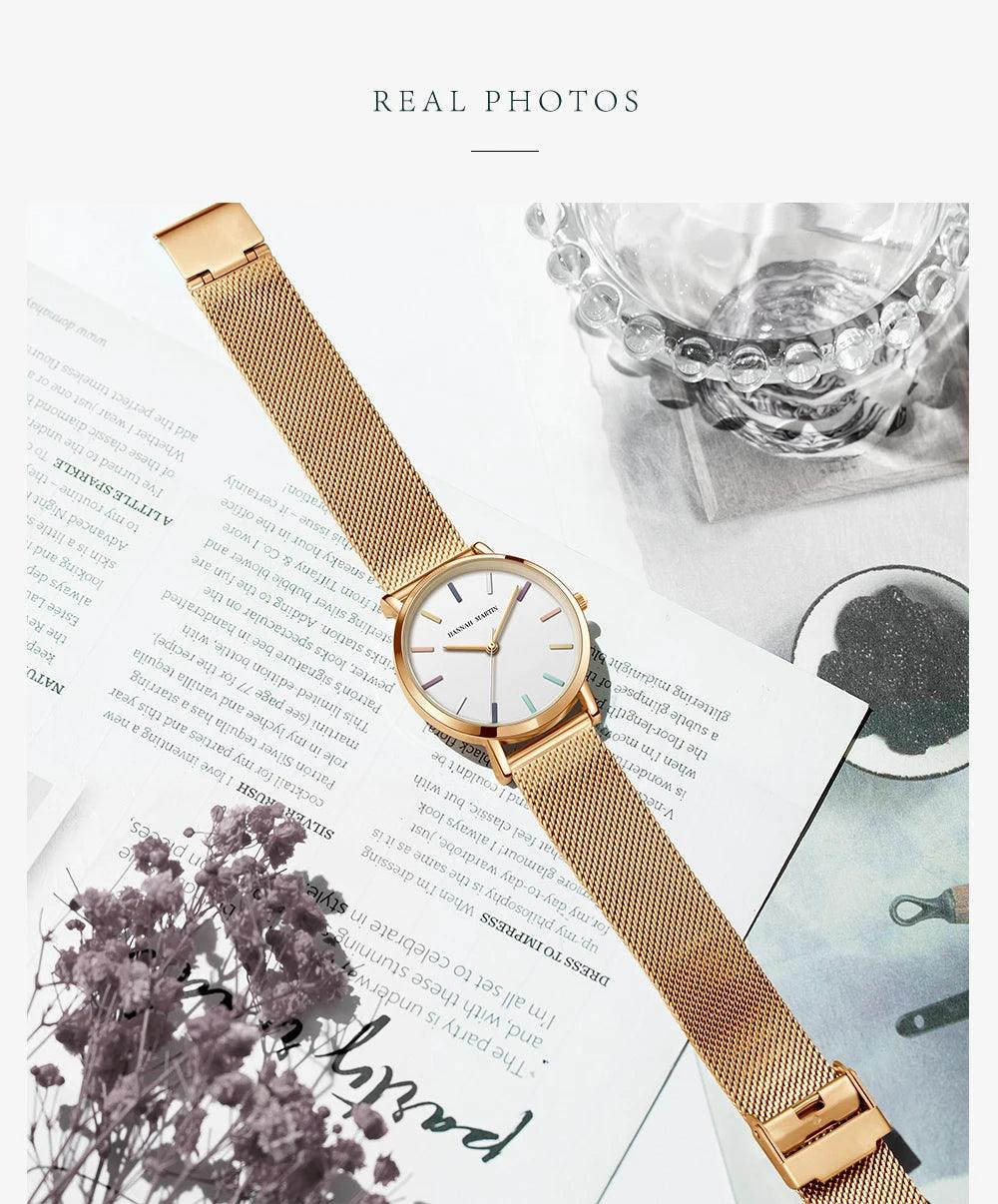 Elegant Luxury Brand Fashion Rosegold Colour Stainless Steel Mesh Strap Japanese Quartz Movement Ladies Watches