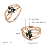 Trendy Flower Design Rolled Rose Gold of 14-Karat Purity Black AAA Zircon Crystals Ring - Fine Jewellery