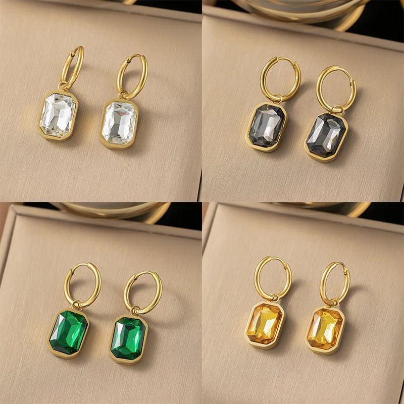 New 316L Stainless Steel Gold Plated Trendy Charming Zirconia Crystals Hoop Earrings For Women Girls - Ideal Gifts - The Jewellery Supermarket