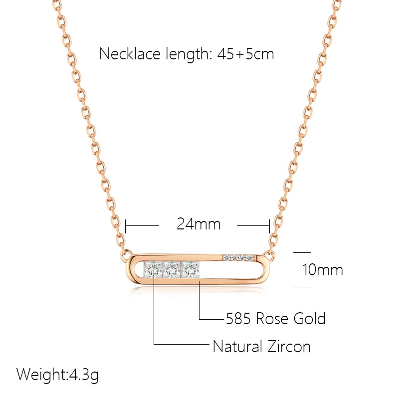 Modern Fashion Filled 14K Rose Gold AAA Zircon Diamonds Square Pendant Necklace - Daily Fine Jewellery