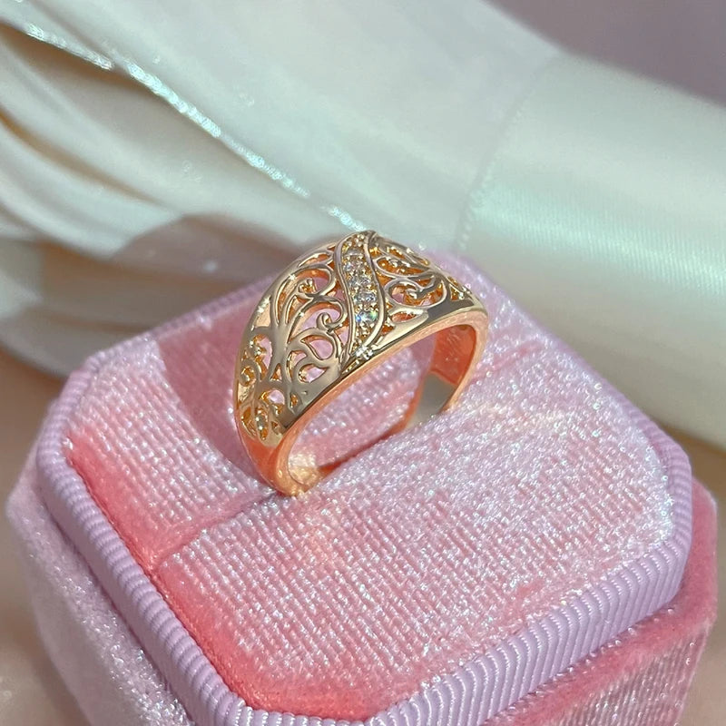 Exquisite Lovely Filled 14K Rose Gold Hollow Cutting AAA Zircon Diamonds Ring - Vintage Style Wedding Jewellery