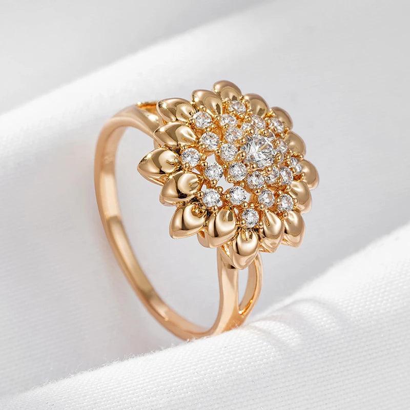 Unusual Vintage Style Flower Big Ring  Filled 14K Rose Gold AAA Zircon Diamonds Fashion Creative  Jewellery Ring