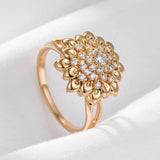 Unusual Vintage Style Flower Big Ring  Filled 14K Rose Gold AAA Zircon Diamonds Fashion Creative  Jewellery Ring
