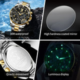 PLAYBOY Casual Business New Original Stainless Steel Multifunction Waterproof Luxury Quartz Men's Watches