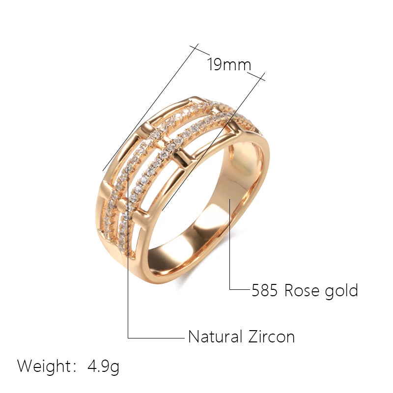 Modern 14K Rolled Rose Gold Unique Creative Geometry Line AAA Zircon Diamonds Fashion Ring - Party Jewellery