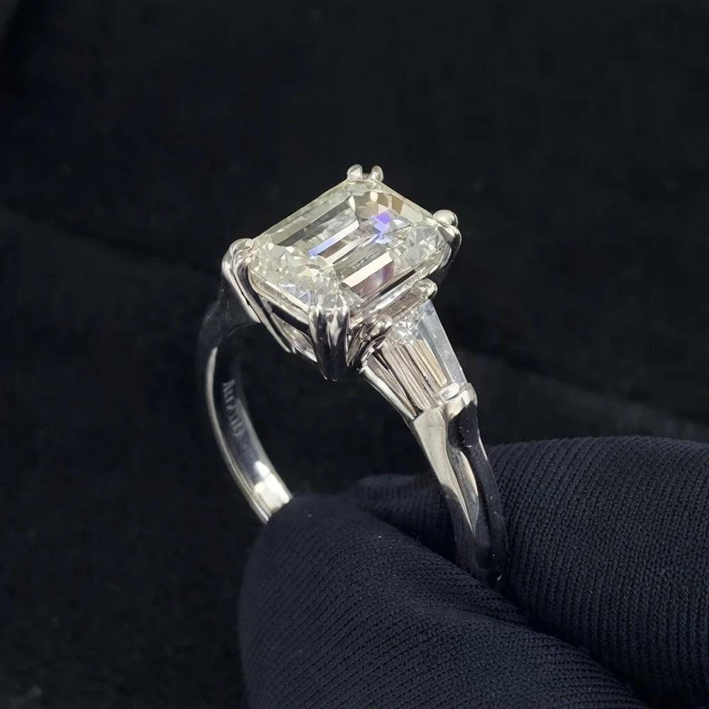 1/2/3/4CT Emerald Cut Full Moissanite Diamond Rings Silver GRA Certified Three Stones Wedding Engagement Jewellery