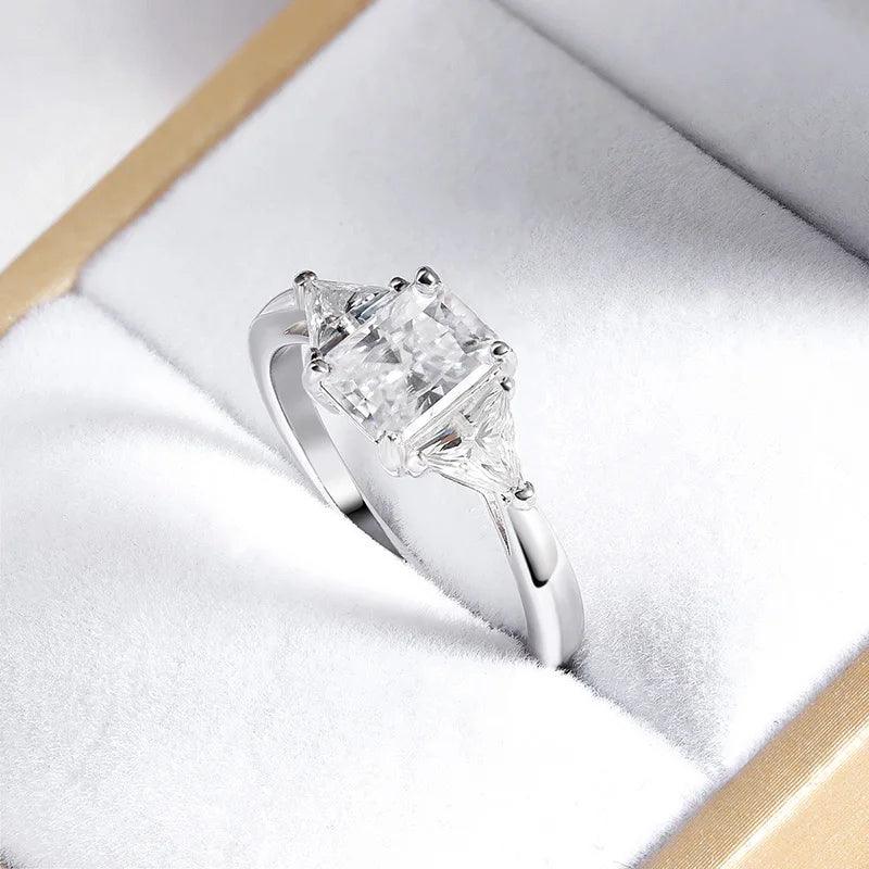Fabulous Radiant Cut 3ct Full Moissante Diamonds Wedding Engagement Rings - Certified Plated Platinum Silver Rings