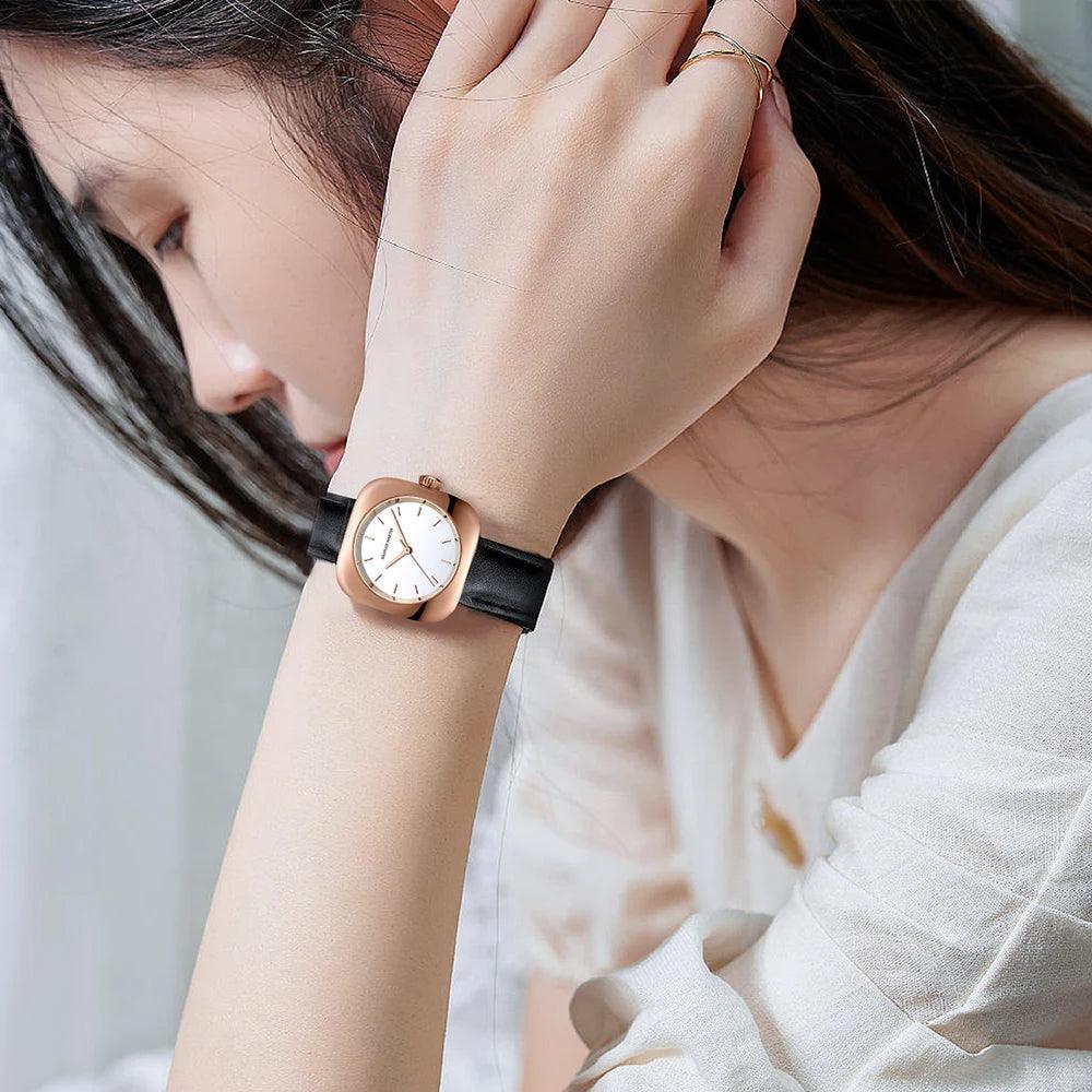 Elegant Minimalist Rose Gold Plated Elliptic Women's Watches,  Square Japanese Movement Casual Fashion Wristwatches