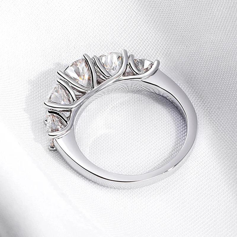 5 Stones 18KGP 3.6CT All Moissanite Sparkling Diamonds Rings for Women Engagement Wedding Sterling Silver Jewellery