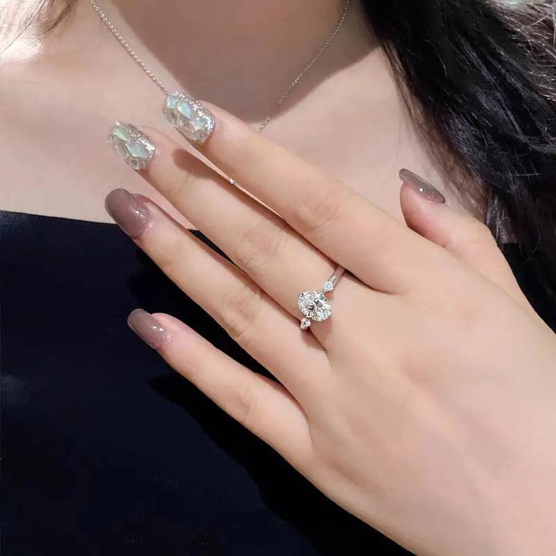 Exquisite GRA Certified 2CT Oval Cut Moissanite Diamonds Engagement Wedding Ladies Rings 925 Silver Fine Jewellery