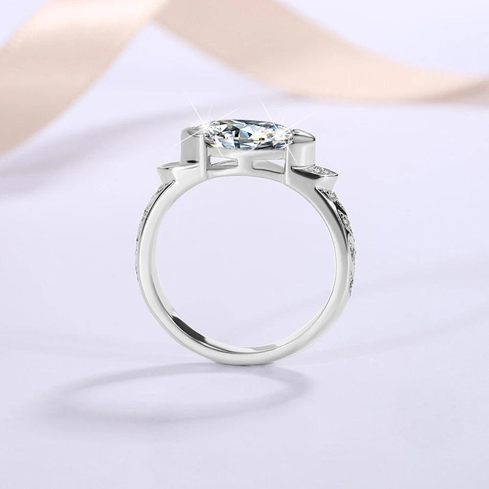 Angel's Eye Design 1CT 5*10MM VVS1 Moissanite Diamond Ring For Women Sterling Silver Engagement Wedding Jewellery