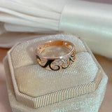 Unusual Black Enamel 14K Rolled Rose Gold AAA Zircon Diamonds Creative Ethnic Ring for Women Wedding Jewellery
