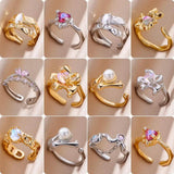 Luxury AAA Zircon Crystals Irregular Stainless Steel Gold Colour Couple Double Layer Rings, Fashion Jewellery - The Jewellery Supermarket