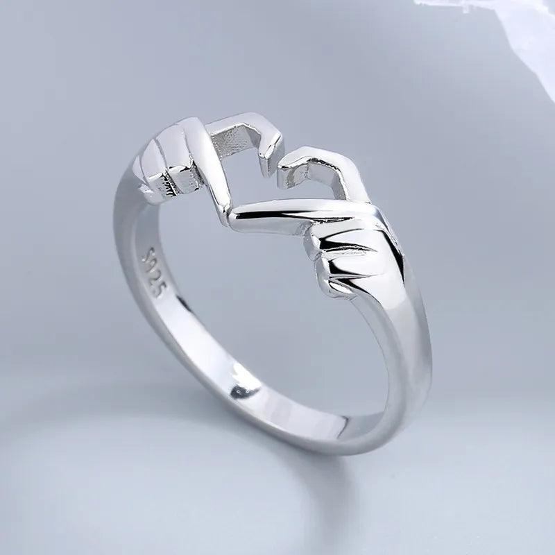 New Popular Romantic Heart Hand Hug Fashion Ring for Women and Girls -  Silver Color Punk Gesture Fashion Gift - The Jewellery Supermarket