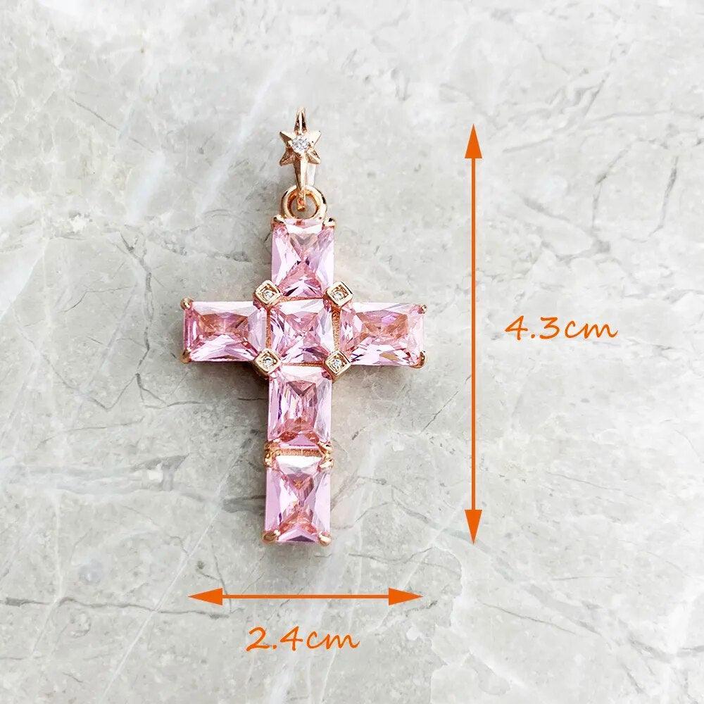 Brand New Pendant Cross With Pink AAA CZ Crystals And Star Rose Gold Plated Fine 925 Sterling Silver Jewellery - The Jewellery Supermarket