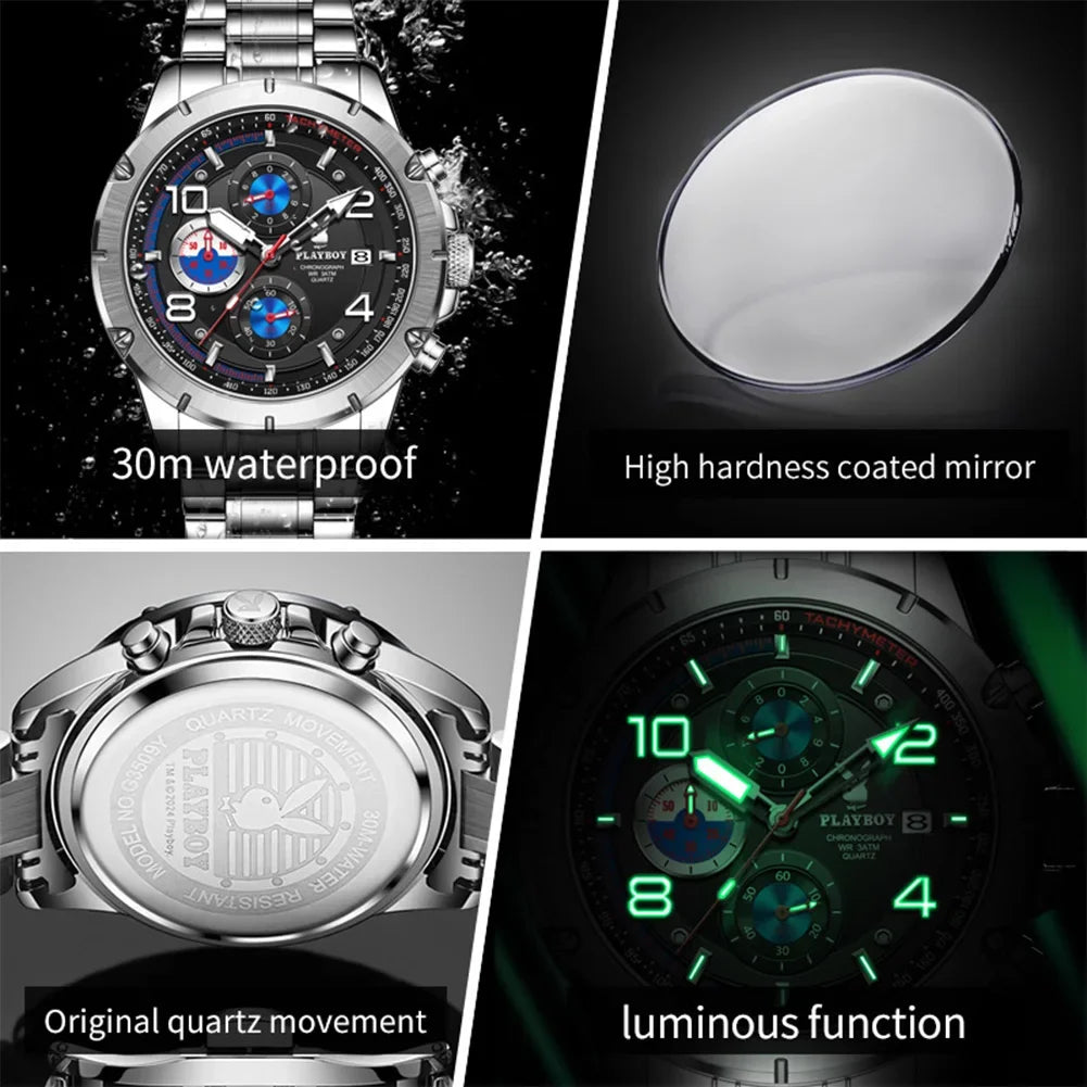 PLAYBOY High Quality Multifunction Best Selling Original Luxury Waterproof Fashion Business Quartz Wrist Watches