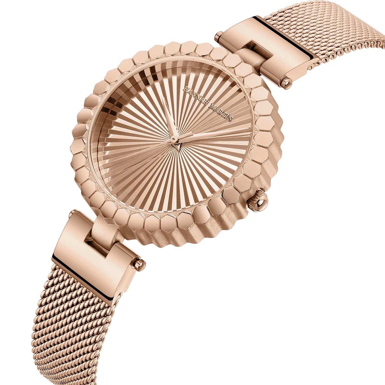 Luxury Brand Elegant Gold Tone Geometric Dial Women's Quartz Movement Watches Stainless Steel Mesh Belt Watches
