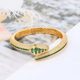 Designer Collection Rectangle Zircon Diamonds Gold Color Snake Serpent Snakelike Open Bangle Bracelet Ladies Watches
