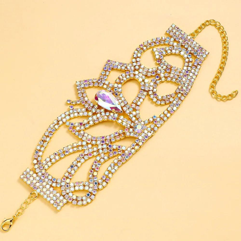 New Hollow Water Drop Rhinestone Bracelet Bangle for Women - Fashion Bangle Adjustable Jewellery