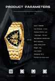 Golden Stainless Steel Waterproof Sport Transparent Triangle Skeleton Mechanical New Mens Wristwatches