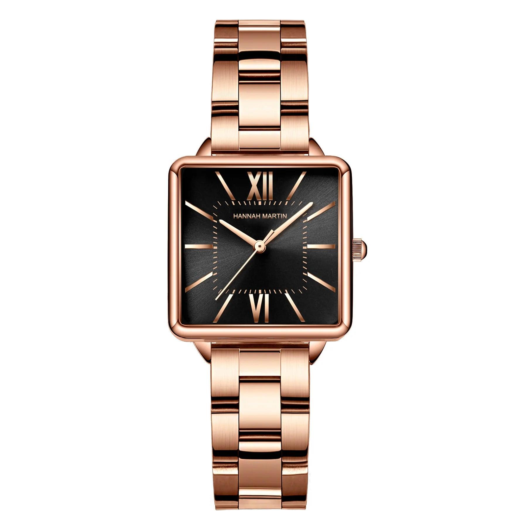 Elegant Green Dial Roman Square Ladies Rose Gold Plated Case Watches Quartz Stainless Steel Fashion Wristwatches