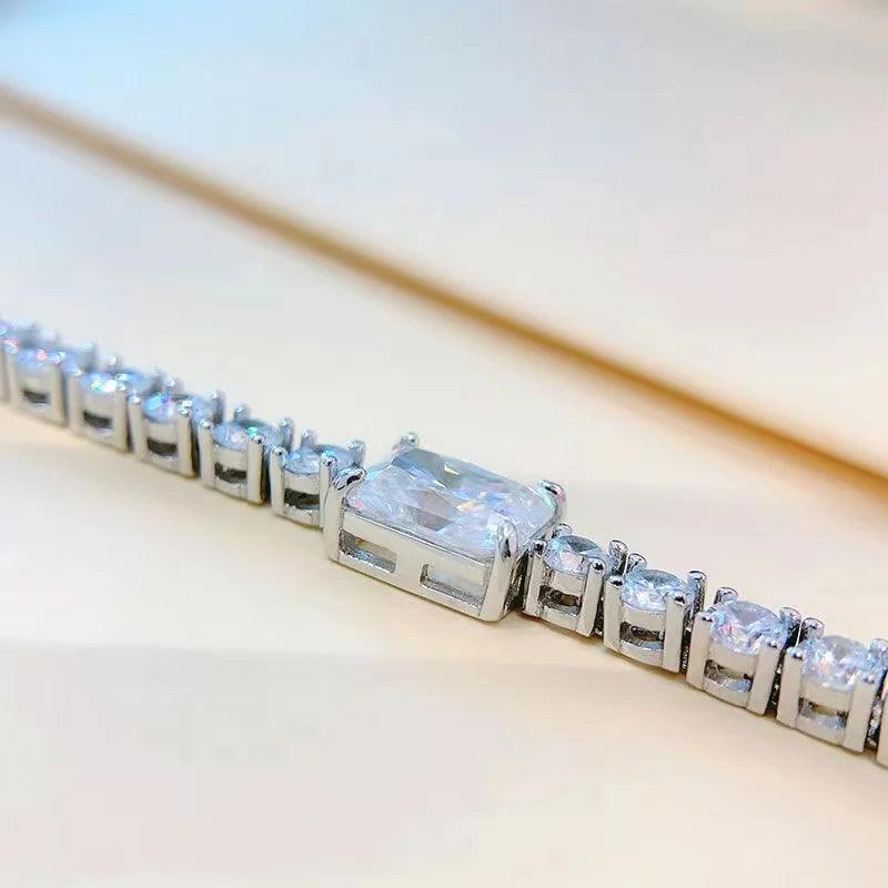 100% Real 6*8mm 2ct Radiant Cut Moissanite Diamonds Tennis Bracelet for Woman - Party Silver Diamond Link Bracelets - The Jewellery Supermarket