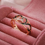 Unusual Black Enamel 14K Rolled Rose Gold AAA Zircon Diamonds Creative Ethnic Ring for Women Wedding Jewellery