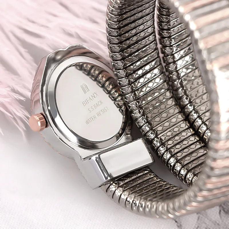 Luxury Snake Pattern Shiny Zircon Diamonds Studded Quartz Watches for Women Ladies Fashion Birthday Gift Jewellery