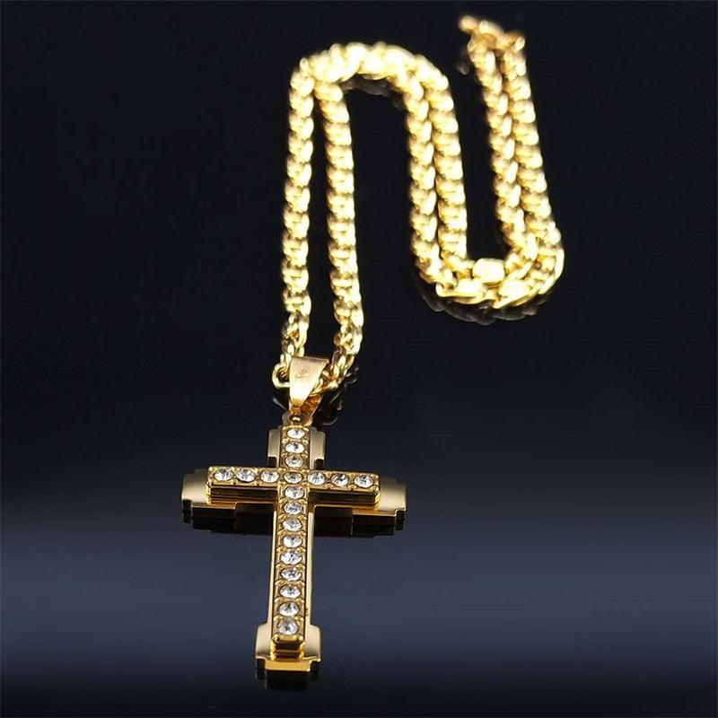 Christian Jesus Cross Religious Necklace - Gold Colour Stainless Steel Religious Pendant Necklaces Chain Jewellery - The Jewellery Supermarket