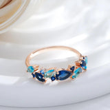 Gorgeous Blue AAA Zircon Crystals Leaf Ethnic 14K Rolled Rose Gold Luxury Ring For Women -  Daily Party Jewellery