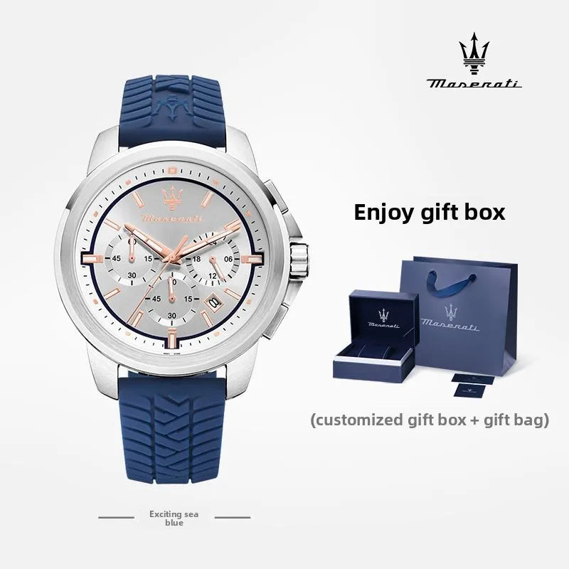 Maserati Luxury Watch Men's Sports Racing Success Series Fashion Multifunction Waterproof Silicone Strap Quartz Watch
