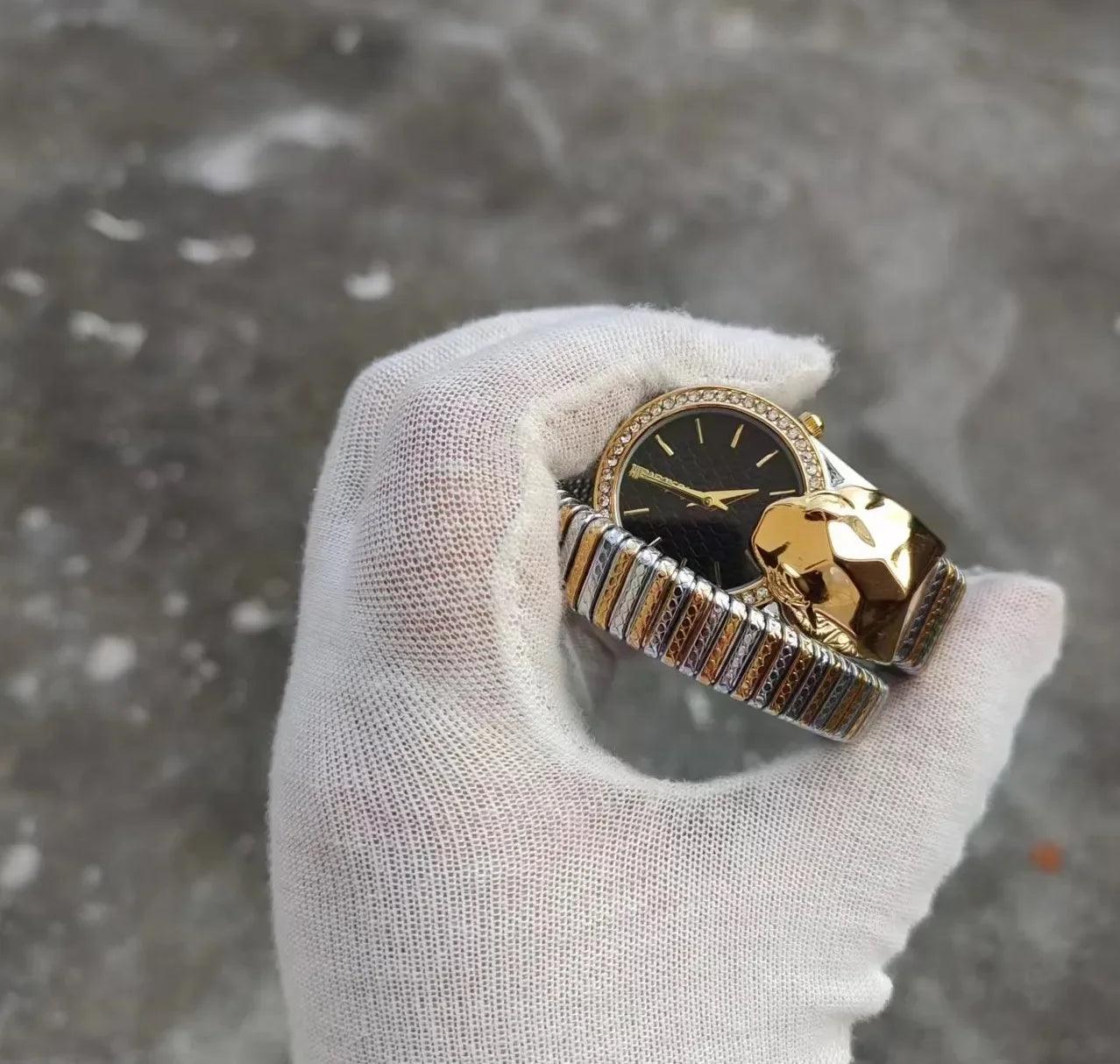 NEW Fashion Top Brand Casual High-End Snake Shape Zircon Diamonds Dress Steel Bracelet Quartz Ladies Watches