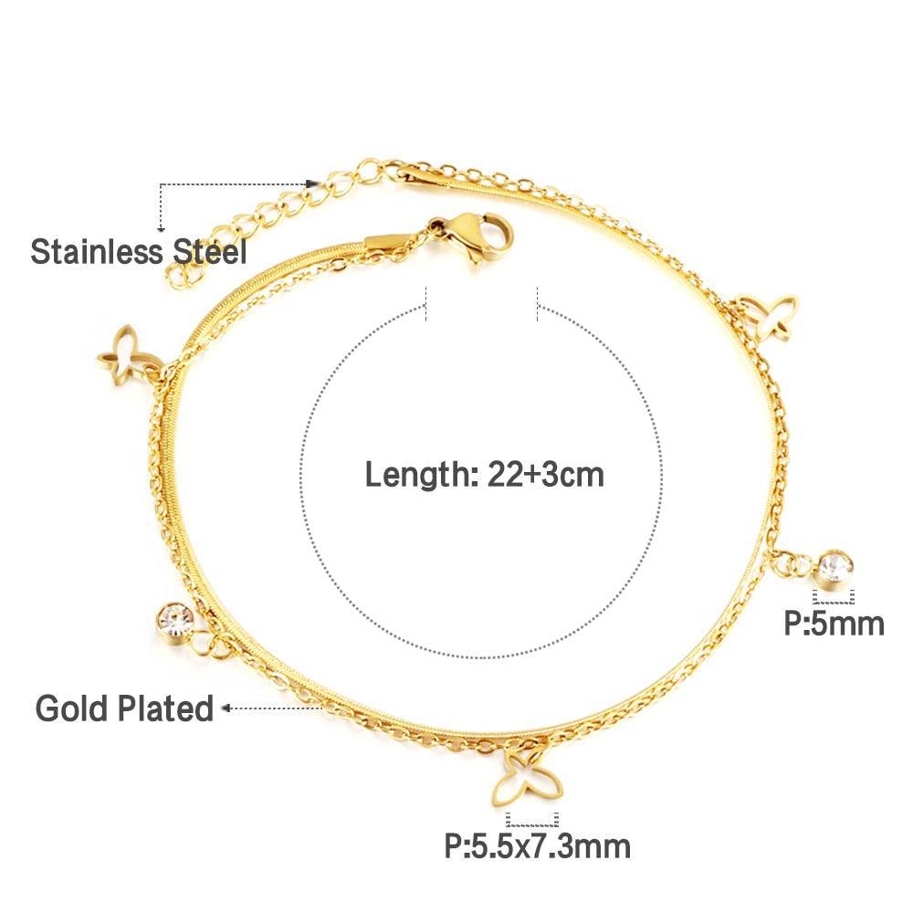 Double Layer Coin Disc Pendant Anklets - Gold Colour Stainless Steel Anti-allergic Rope Chain Jewellery - The Jewellery Supermarket