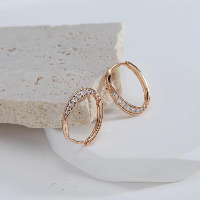 Geometric Smooth Oval AAA Zircon Diamonds Hoop Earrings 14K Rolled Rose Gold Party Jewellery