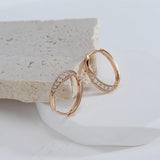 Geometric Smooth Oval AAA Zircon Diamonds Hoop Earrings 14K Rolled Rose Gold Party Jewellery