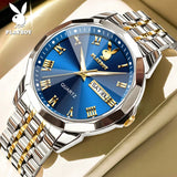 PLAYBOY Fashion Luxury High Quality Original Stainless Steel Waterproof Dual Calendar Luminous Quartz Men Watch