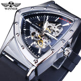 New Men's Waterproof Skeleton Watch Automatic Movement, Luminous Triangle Dial, Sport Silicone Strap Wristwatches