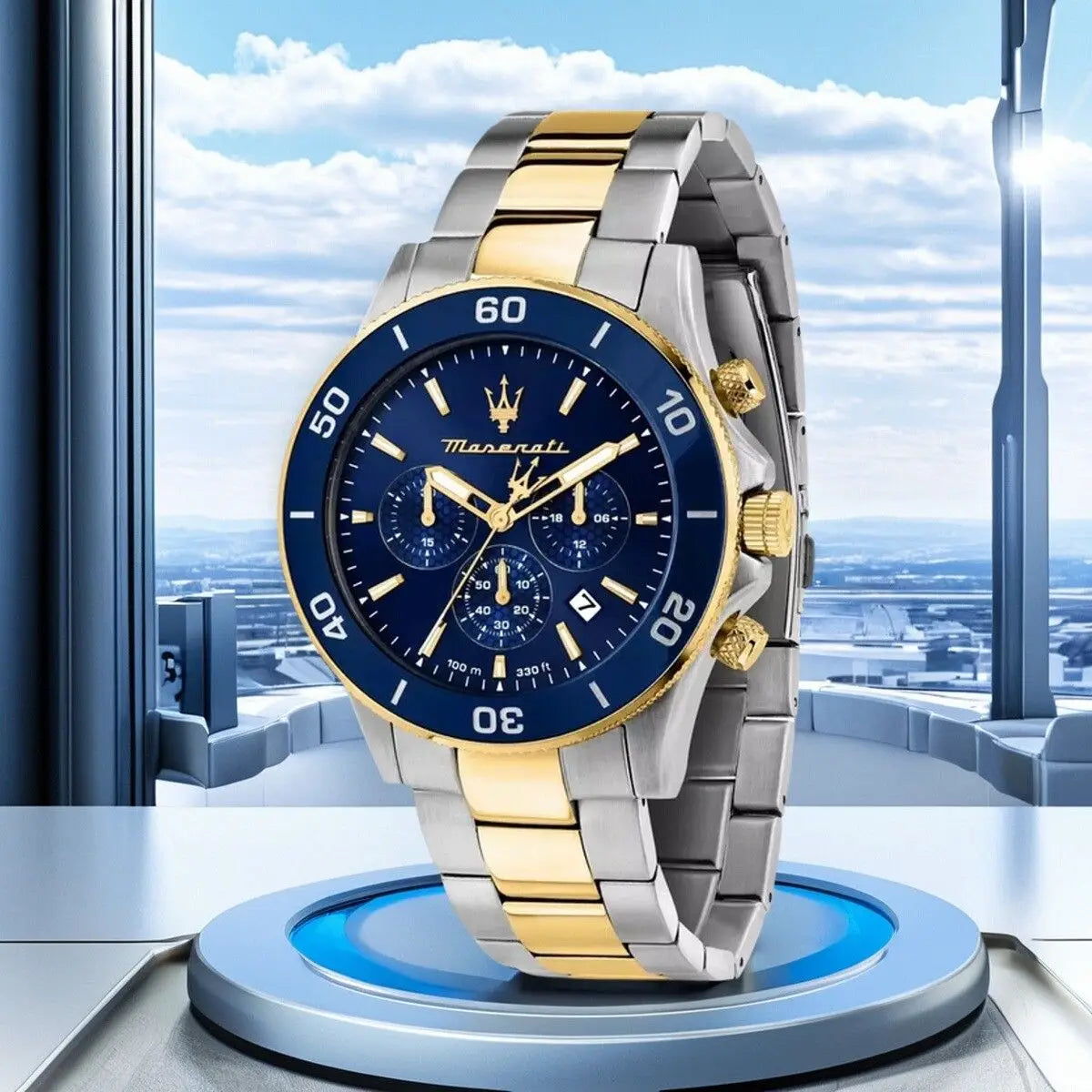 Maserati Original Green Water Ghost Trend Sports Watch Europe and America Style Authentic Quartz Wristwatch