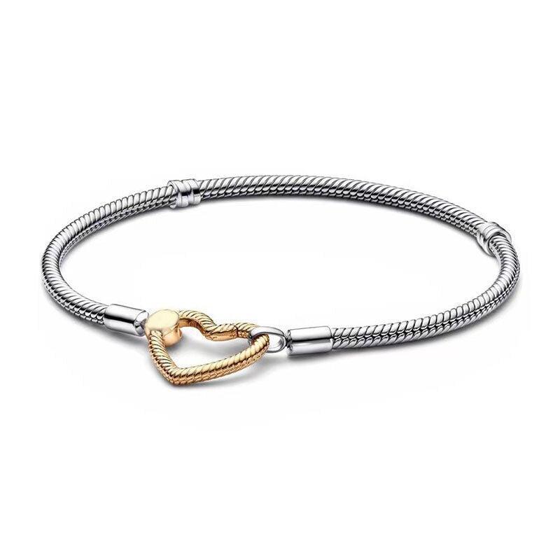 Exquisite Charm Bracelet Sterling Silver Classic Heart-Shaped T-shaped Design Bracelet -  Original Charm Jewellery - The Jewellery Supermarket