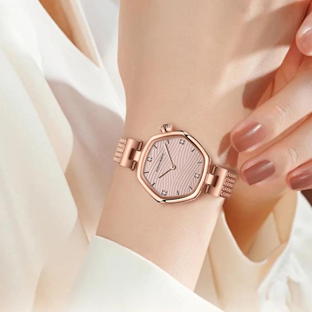 Luxury Elegant Brand Original Quartz Ladie's Watch Fashion Geometric Stainless Steel Mesh Belt Sports Watches