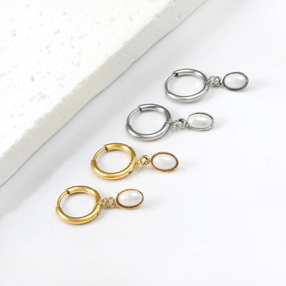 New Imitation Pearls Drop Hoop Earrings for Women Girls -  Stainless Steel Irregular Oval Shape Fashion Gifts - The Jewellery Supermarket