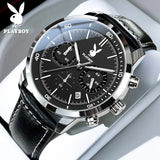 PLAYBOY Top Brand Fashion Watch for Men Leather Strap  High Quality Casual Waterproof Luxury Quartz Men's Watches