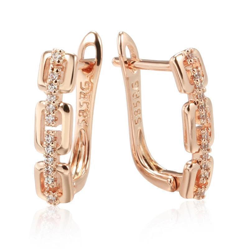 Charming Personality Chain Design Inlay with AAA White Zircon Diamonds 14K Rolled Rose Gold Earrings for Women