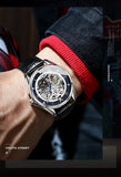 PLAYBOY Brand Skeleton Multifunction Automatic Mechanical Original Stainless Steel Fashion Luxury Watches for Men