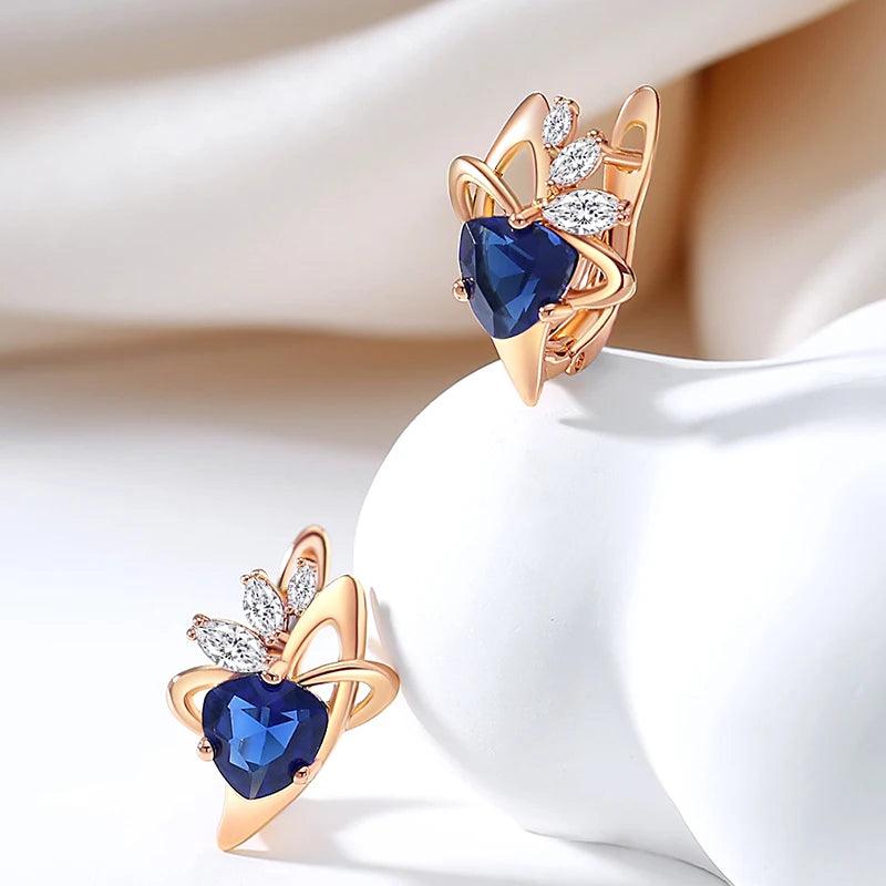 New Delightful 14K Filled Rose Gold Dark Blue AAA Zircon Crystal Drop Earrings For Women - Trendy Jewellery