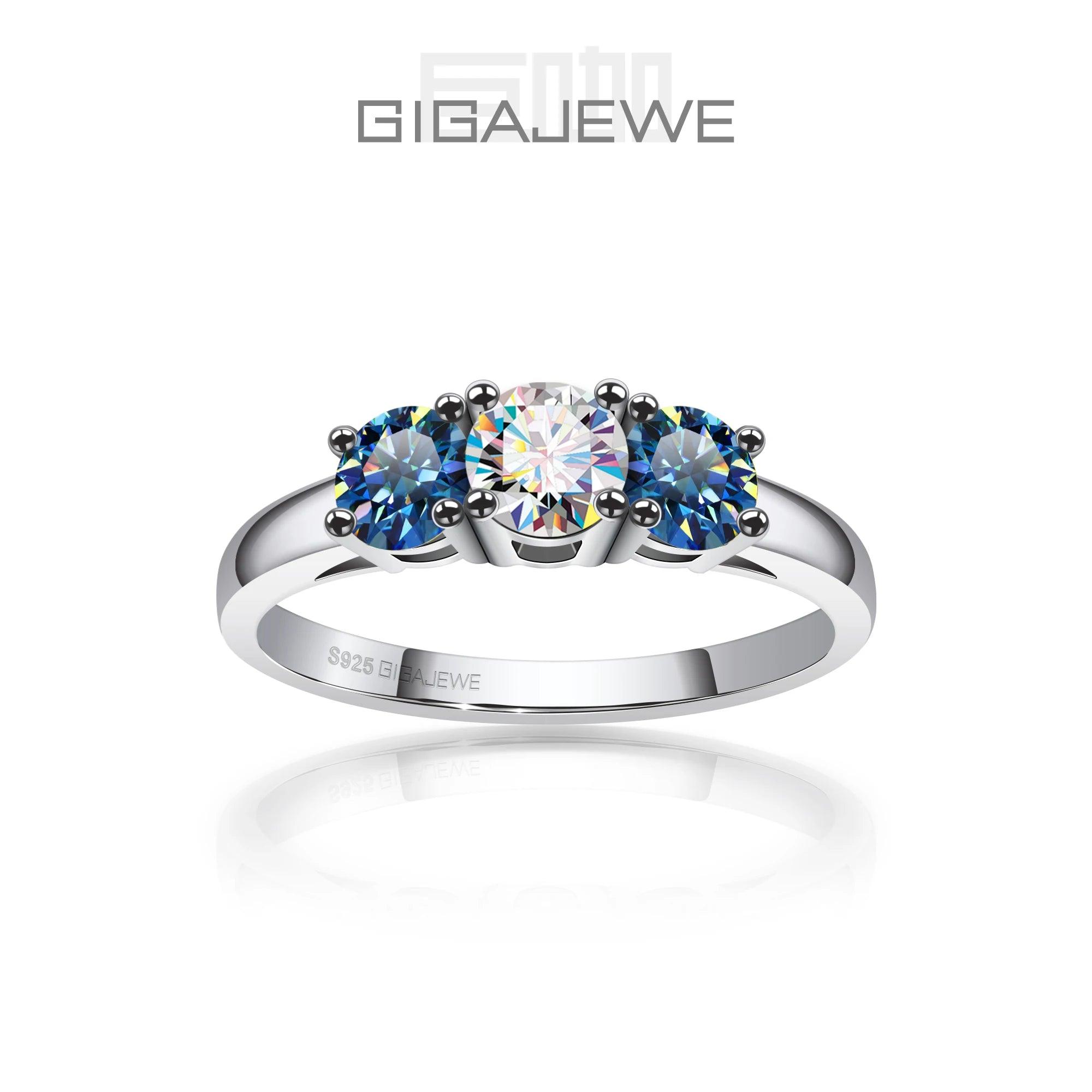 Amazing 1.0ct 4.5mm+2X4.0mm Round Cut D VVS1 Moissanite Diamonds 925 Silver Wedding Engagement Rings for Women