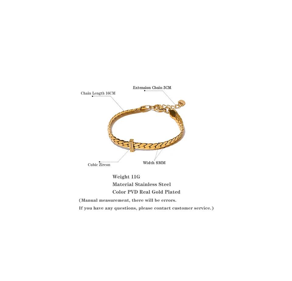 High Quality 18K Gold Plated Cuban Chain Stainless Steel Bracelet Bangle Quality Zircon Statement Fashion Jewellery - The Jewellery Supermarket