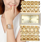 Fashion Light luxury Square CZ Diamonds Quartz Watches - Gold Colour Stainless Steel Bracelet - The Jewellery Supermarket