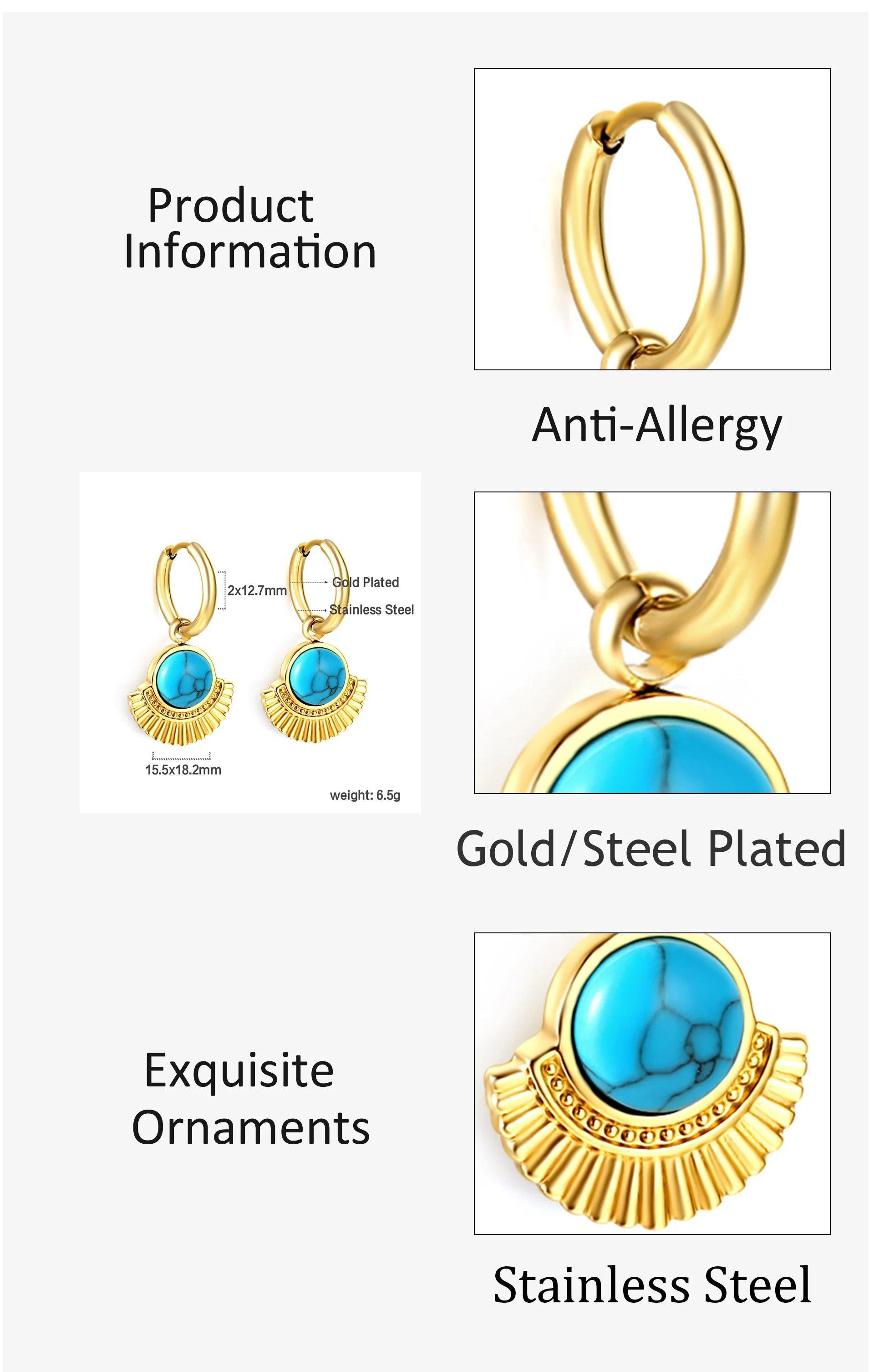 Stainless Steel Geometric White Shell Heart Round Square Shape Bee Moon Crown Hoop Earrings For Women, Girls - The Jewellery Supermarket