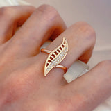 Luxury Leaf Shape Wax Inlay Rolled 14K Rose Gold AAA Zircon Diamonds Ring - Party Fashion Daily Jewellery